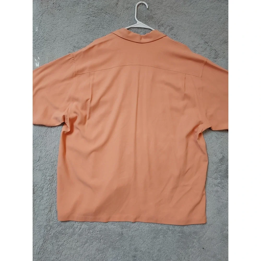 Tommy Bahama Shirt Mens 2XL XXL 100% Silk Loop Collar Orange Camp Beach Hawaiian